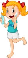 Cute girl cartoon character brushing teeth vector