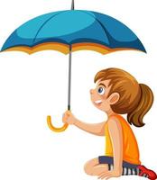 vista lateral de una niña sosteniendo un paraguas vector