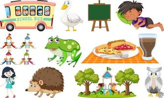 Set of different cute kids and objects vector