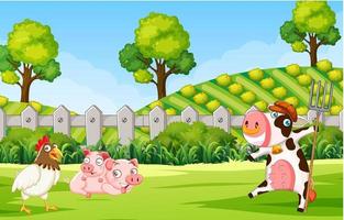 Scene with farm animals in the field vector