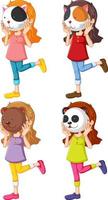 Different girls wearing animal masks vector