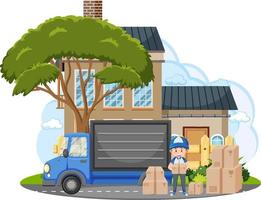 Delivery man standing in front of a house vector