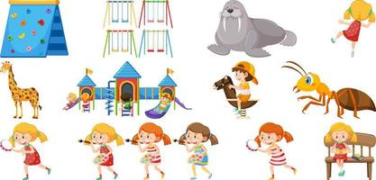 Set of cute kids and objects vector