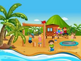 Beach playground with happy children vector