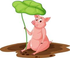 A pig holding leaf over its head vector