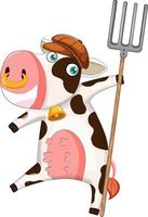 Happy cow cartoon character with rake vector