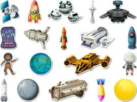 Sticker set of outer space objects and astronauts vector