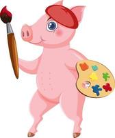 A pig holding colour palette and bush vector