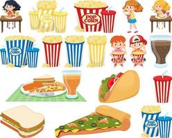 Set of different junk foods and kids vector