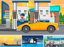 cuatro escenas diferentes de la industria petrolera vector