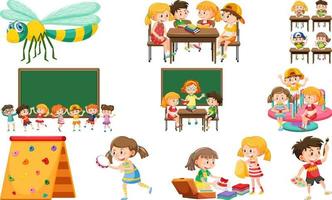 Set of cute kids and objects vector