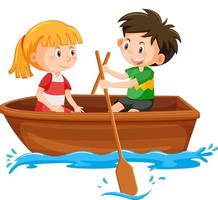 Boy and girl paddle the boat on white background vector