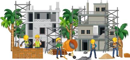 Isolated construction site with workers vector