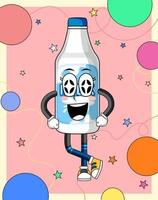 Funny milk bottle cartoon character vector