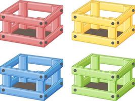 conjunto de caja de madera de diferentes colores vector