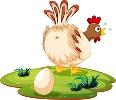 Cute chicken laying eggs vector