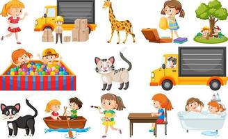 Set of cute kids and objects vector