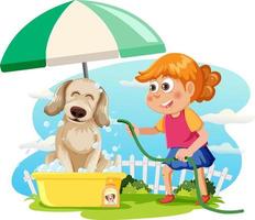 A girl washing her dog cartoon vector