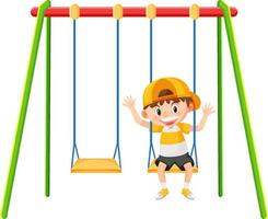 Kid on swing set playground on white background vector