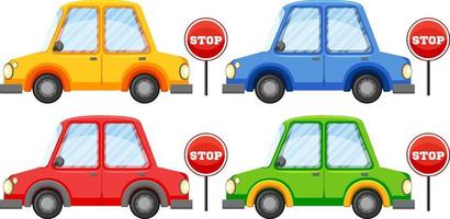 Four cars with stop signs vector