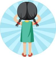 Back of girl simple cartoon character vector