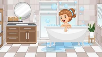 niña feliz tomando un baño vector