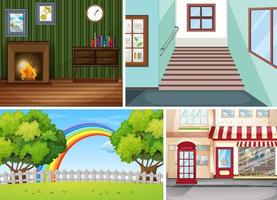 Four different scenes with green fields vector