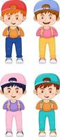 conjunto de personaje de dibujos animados de chico lindo con gorra sobre fondo blanco vector