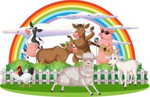 Happy animals in farm cartoon vector