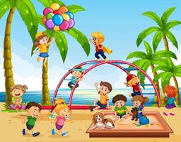 parque infantil en la playa con niños felices vector