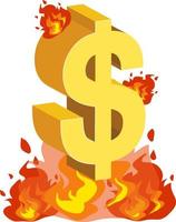 símbolo de dólar con fuego ardiendo vector