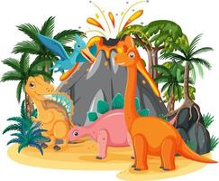 bosque prehistórico aislado con dinosaurio vector