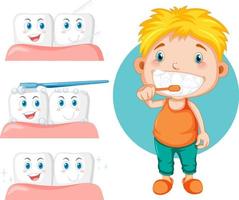 niño cepillando los dientes con los dientes con chicle vector