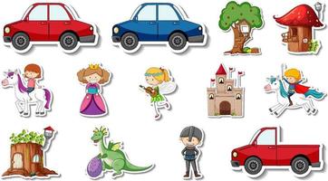 Sticker set of fantasy fairy tale cartoon characters vector