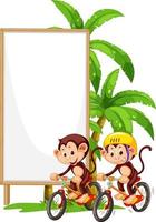 Blank wooden signboard with monkey catoon vector