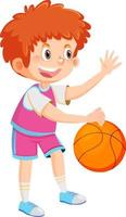 un niño jugando dibujos animados de baloncesto vector