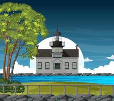 Lighthouse on the coast at night background vector