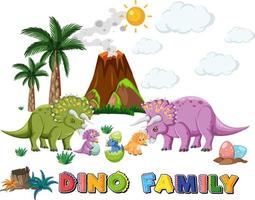 Dinosaur family with forest objects vector