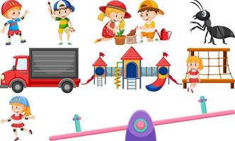 Set of cute kids and objects vector