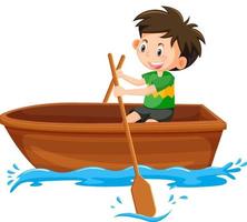 Boy paddle the boat on white background vector