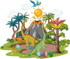 Isolated prehistoric forest with dinosaur vector