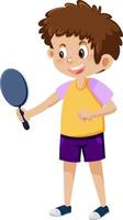 A boy holding hand mirror on white background vector