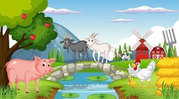 Farm background with happy animals vector