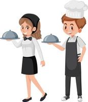 camarero y camarera sirviendo comida