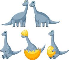 Different cute apatosaurus dinosaur cartoon characters vector