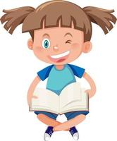 A happy girl reading book in cartoon style vector