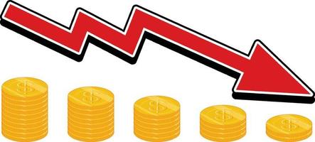 Red arrow going down with coin stacks vector