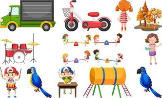 Set of cute kids and objects vector