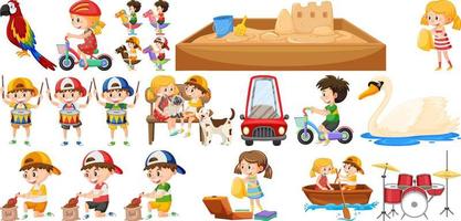 Set of cute kids and objects vector