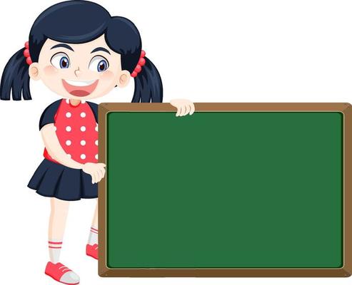 Cute girl with empty chalkboard isolated